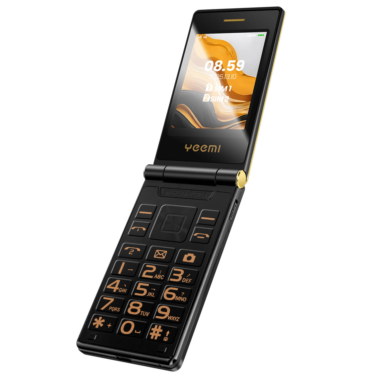 Avizar Téléphone à clapet Double écran externe et interne Double SIM Dorée - Photo 1/6