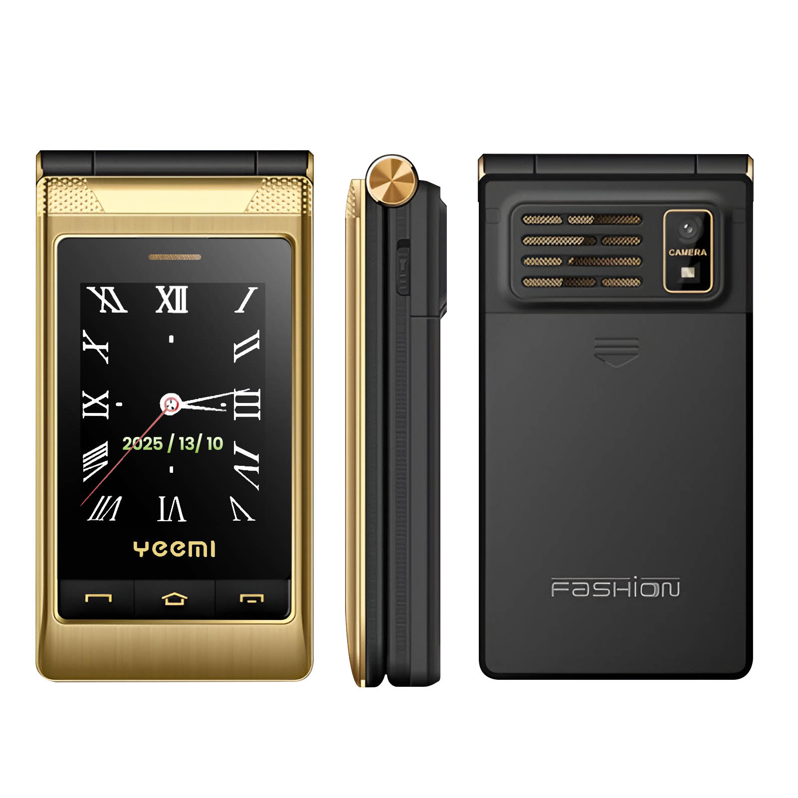 Avizar Téléphone à clapet Double écran externe et interne Double SIM Dorée - Photo 2/6